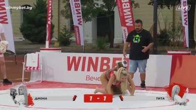 Bikini wrestling with wardrobe malfunction
