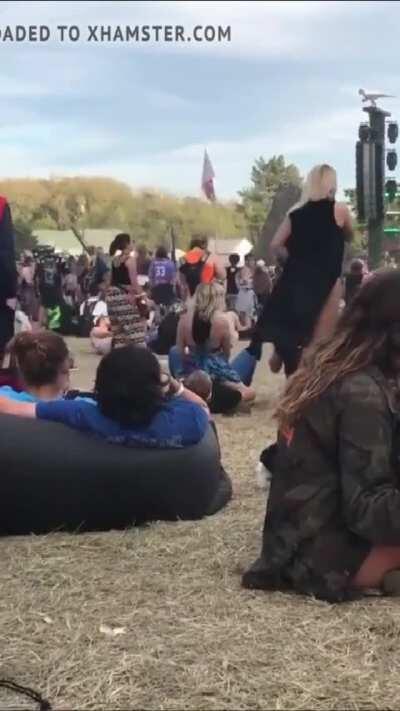 Drunk girl does not care about the crowd