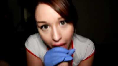 Beautiful nurse draining cum from aching balls