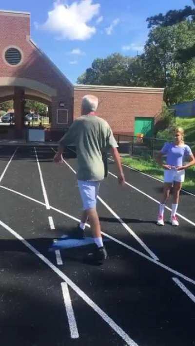 Kevin harasses man on running track