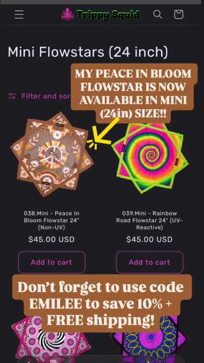 TRIPPY SQUID PEACE IN BLOOM DESIGN NOW AVAILABLE IN MINIS! 🤎☮️I’m so glad yall love my design so much (‘: As always my code EMILEE gets you 10% off + FREE shipping!
