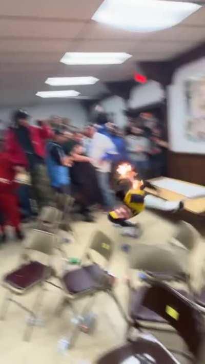 Wrestler lit on fire by referee, botches the landing
