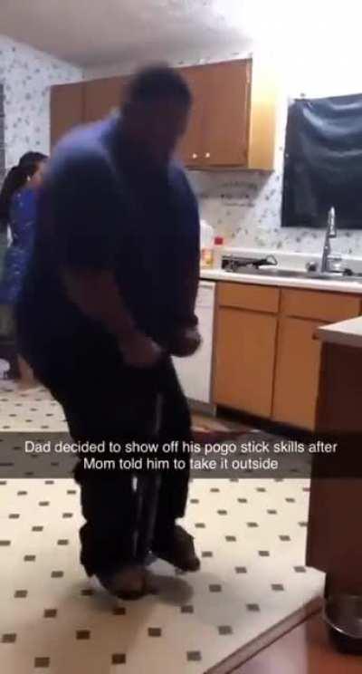 stress testing kitchen tiling with a pogo stick