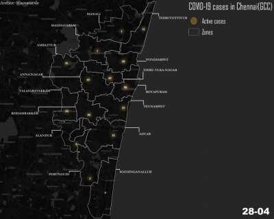 Timeseries map of active COVID-19 cases in Chennai