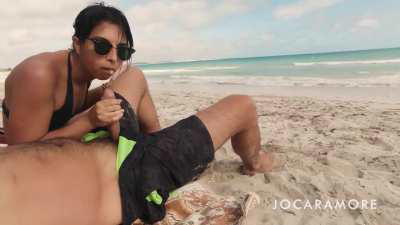 We almost get caught Found this public beach and just had to take advantage! I sneakily cum in her mouth!