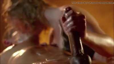 Finishing off a huge cock