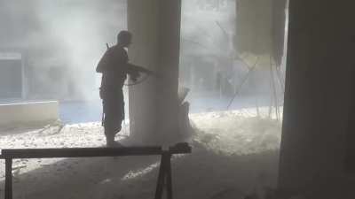 FSA Northern Storm fighters clash with the Syrian Army using an eclectic mix of small arms - 9/27/2012