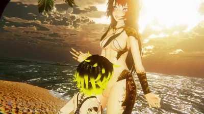 Cyberpunk futanari anime blowjob on the beach