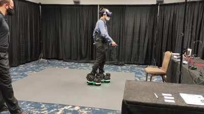 Walking in VR by walking in real life with the crazy motorized Ekto boots (review in the comments)