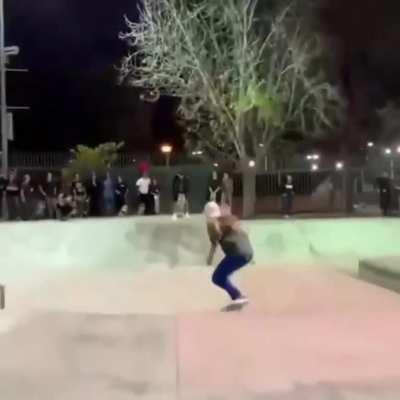 Leticia Bufoni, jumping over Nyjah Houston