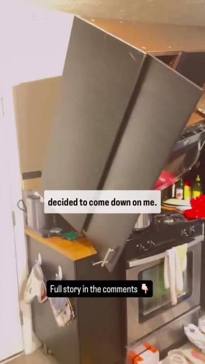 Her entire kitchen cabinet came down