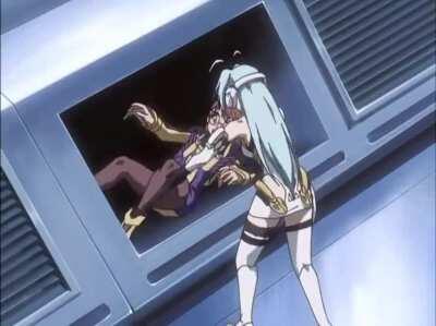 KOS-MOS tosses Shion down a vent.