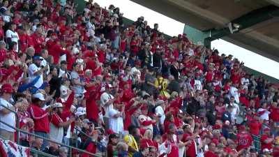 [Highlight] Vladimir Guerrero Sr. throws out the first pitch to Mike Trout with Vladimir Guerrero Jr. in attendance