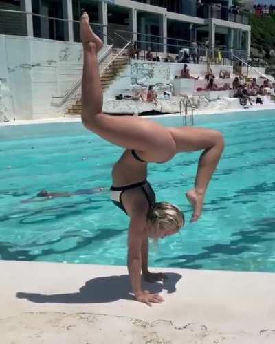 Gymnast has perfect form and technique