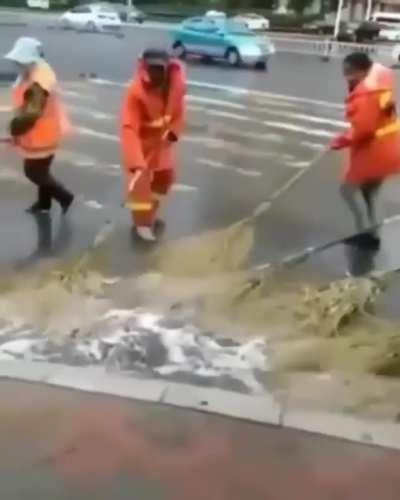 Sweeping away the water