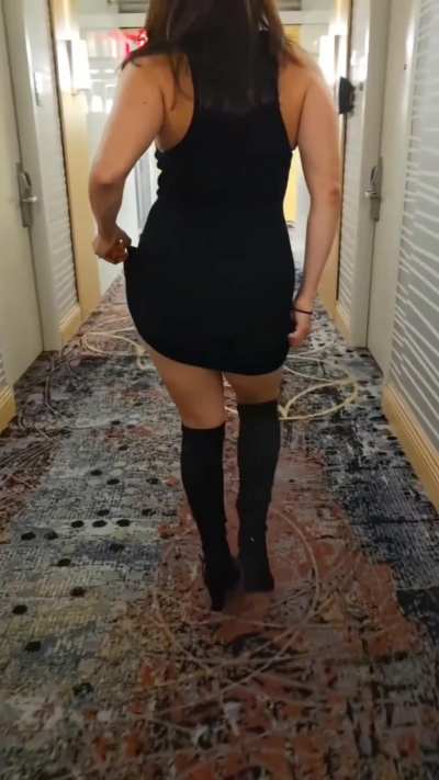 The only proper way to walk down a hotel hallway