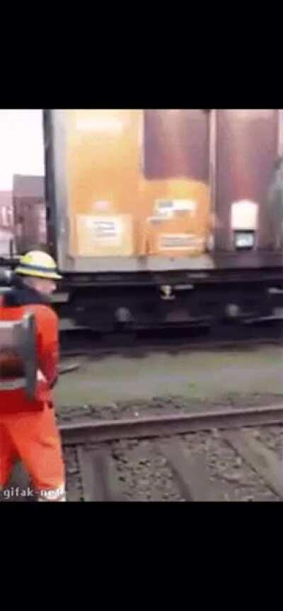 I’ll just stand here between 2 train cars. No sense in moving.