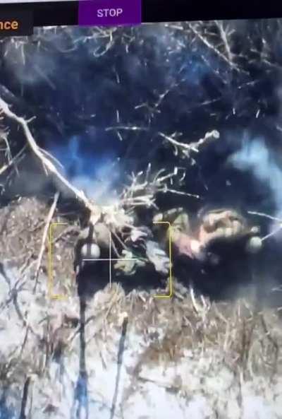 2 Russian soldiers are giving medical aid to a third. They are hit by a drone dropped explosive.
