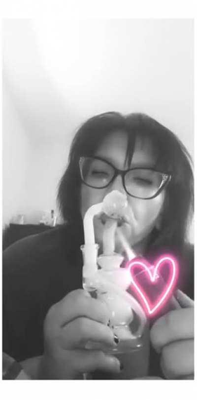 Good Morning Clouds with my new glass piece & fabulous bed head