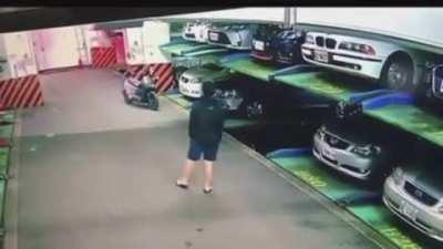 Guy almost killed by parked car