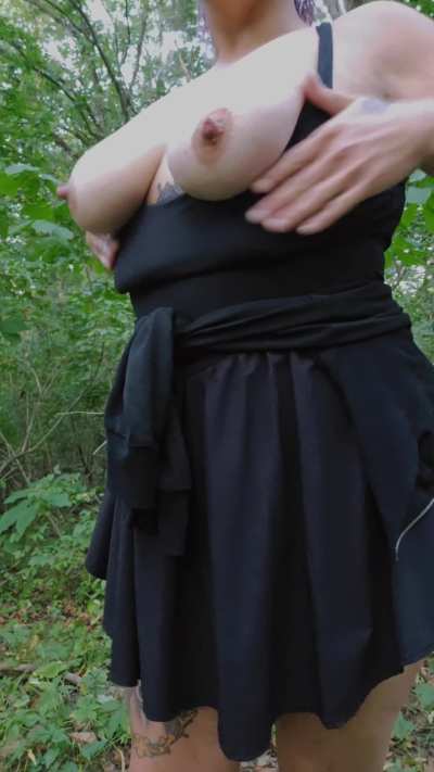 Flashing my big, natural tits on the trails