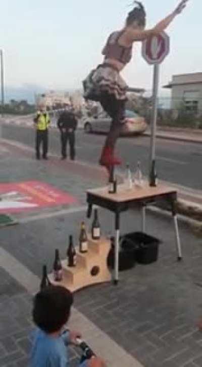 Proving to the cops that she's sober.