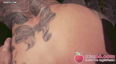 Outdoors doggy style fuck for tattooed German girl.