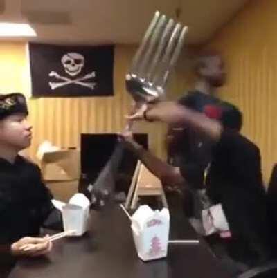 Comically large fork