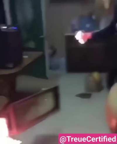 Pouring gasoline in the fireplace