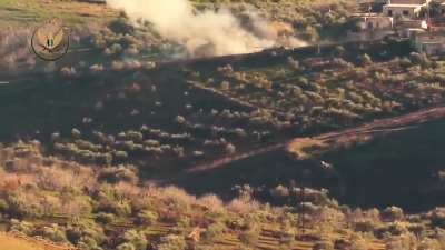 NLF ATGM strike on a Syrian Army armored column near al-Fawarah, Idlib - 2020