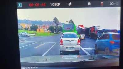 How the hell could you not see that big ass bus in the road