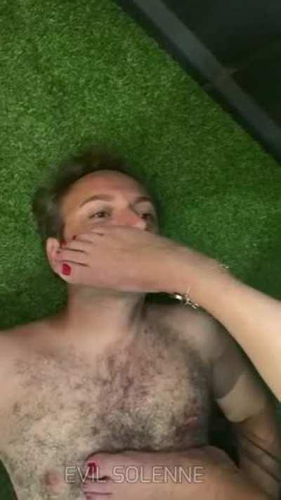 Such a beautiful night in Melbourne!! Having fun with My little human footrest ashtray! :)