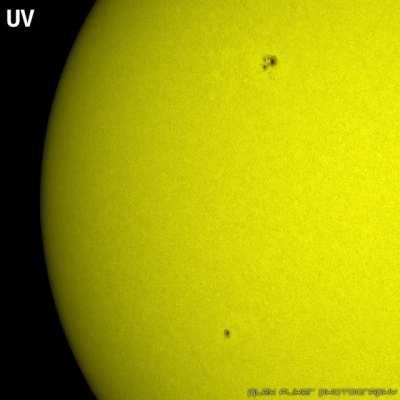 Sunspots AR2822 and AR2823 in IR / G / UV