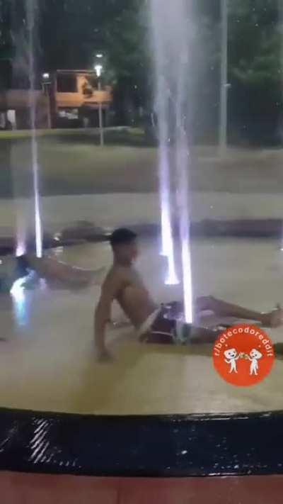 Fun at a water fountain