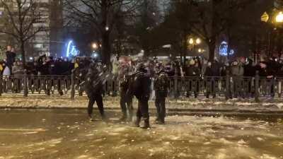Russian Protestors Pelt Cops with Snowballs