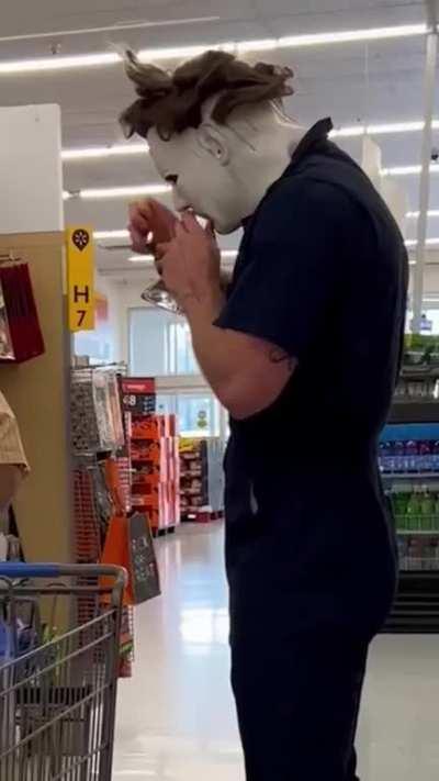 Michael Myers burning in Walmart