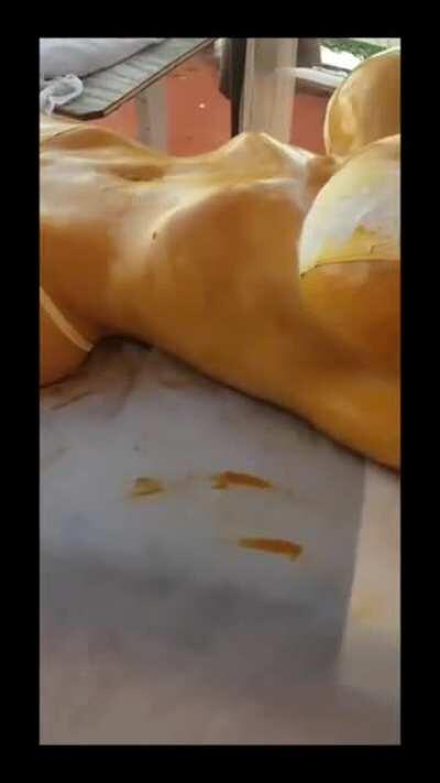 4,200cc plastic tits being covered in oil, now you know what that looks like...