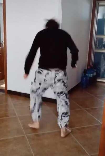 Dance battle with a pup.