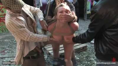 Public tied up gangbang