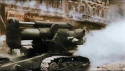 203mm B-4 Howitzer (aka Stalin's Hammer) direct firing in Berlin