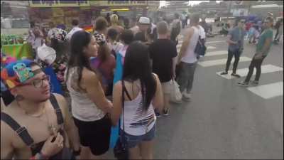Tough guys harassing women at a pride parade