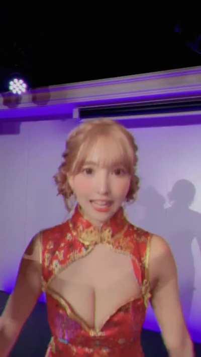 Yua in a Chinese dress