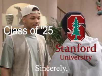 I know it's a bit late but I made a parody vid about college rejections this year