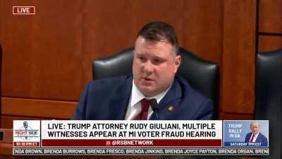 Trump's attorney Rudy Giuliani appears to fart twice during the Michigan GOP's election hearing today