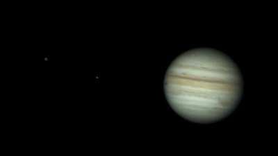 Jupiter, Ganymede and Europa captured with my backyard telescope this morning