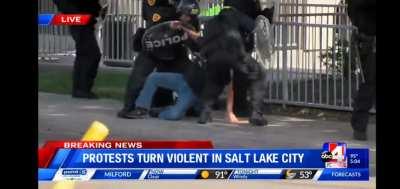 Salt Lake SWAT Team push old man to the ground as he starts to walk away 6/1/2020