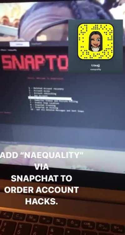 Real Snapchat & Instagram Hacks Available On Telegram, add naequality on Snapchat to order. Telegram Link + Proof in comments