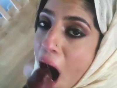 Obedient girl swallows like she is told, but clearly hates it.