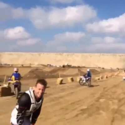 Most riders would’ve doubled, the faster ones would triple. But Rookie White, at the age of 16, hit it 5th gear pinned and quaded it, miraculously landing perfectly on the sweet spot without casing the next face.