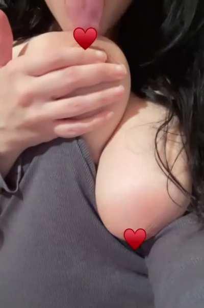 I wish it was your tongue licking my nipples